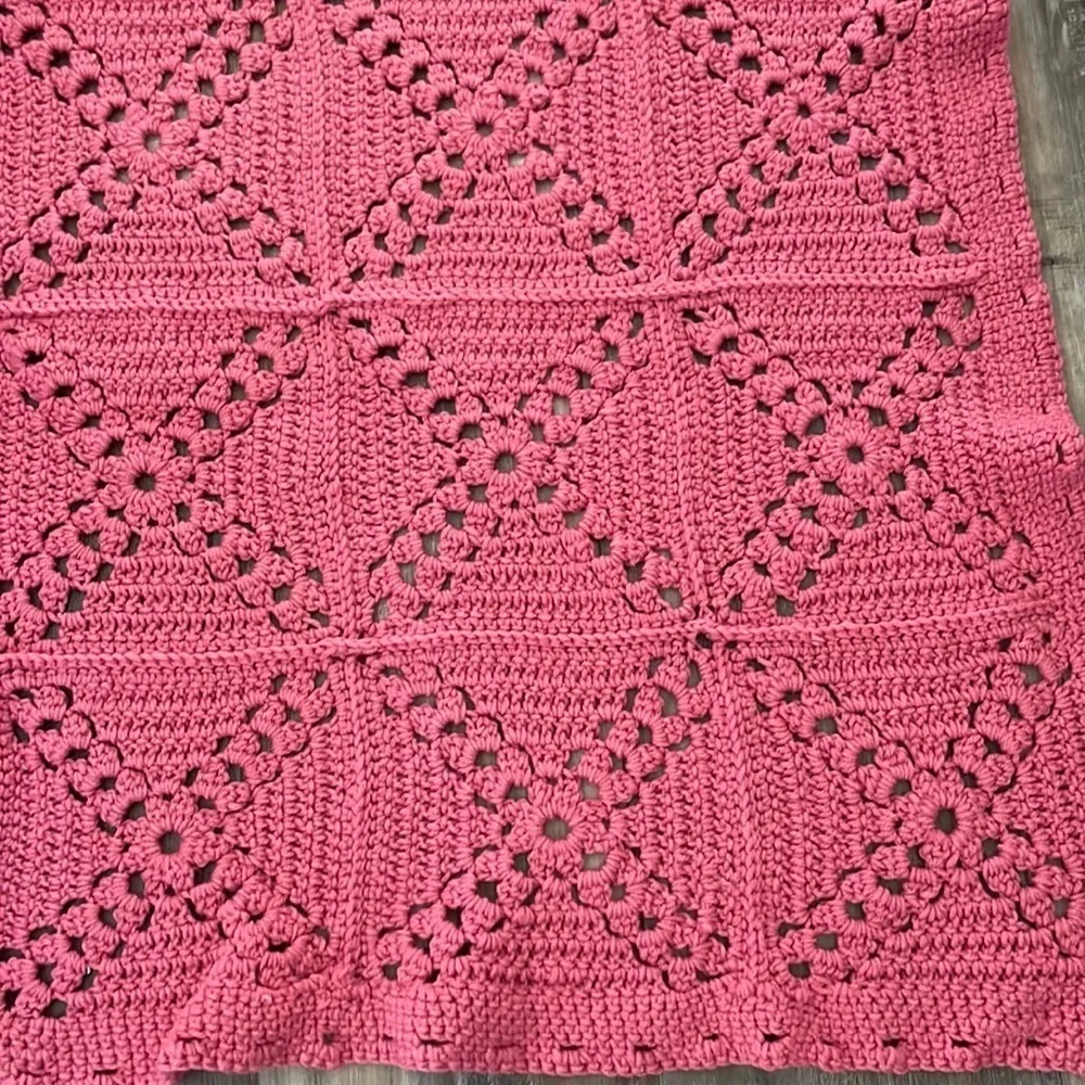 Handmade Granny Square Afghan 56x66 Blanket Pink Crochet